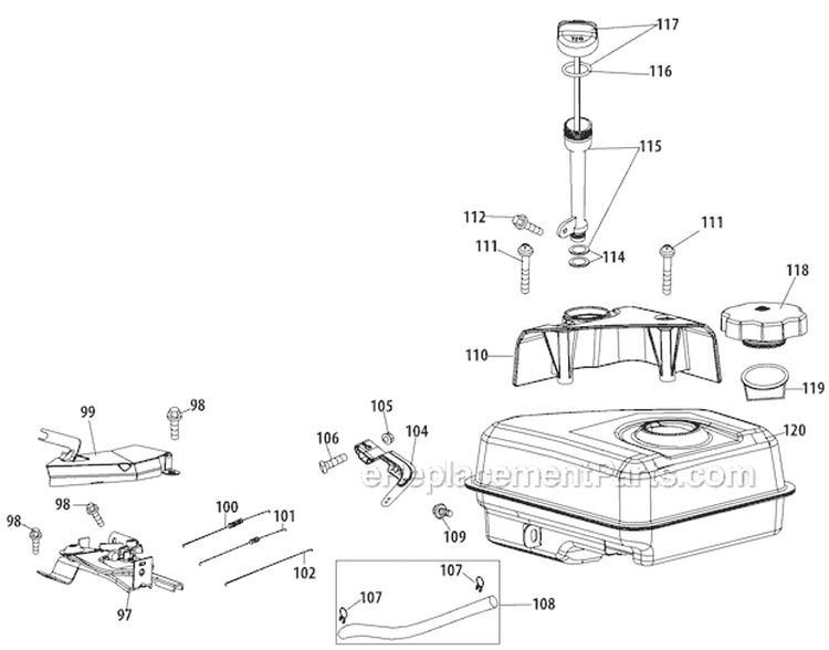 Fuel Tank and Mounting Diagram and Parts List for 31AM63KE701 2011 Yard Man Snow Blower